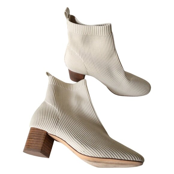 Joie Ribbed Knit Ivory Ankle Boots With 2" Wood Block Heel 8M Neely - Picture 1 of 12